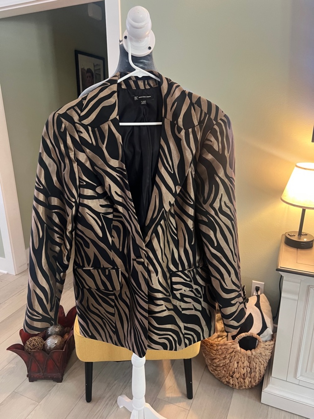 INC International Concepts Black and Tan Zebra-Print Blazer